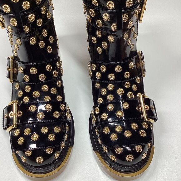 Alexander McQueen Runway Black Leather Ankle Boots with Floral Block Heels - Picture 6 of 17